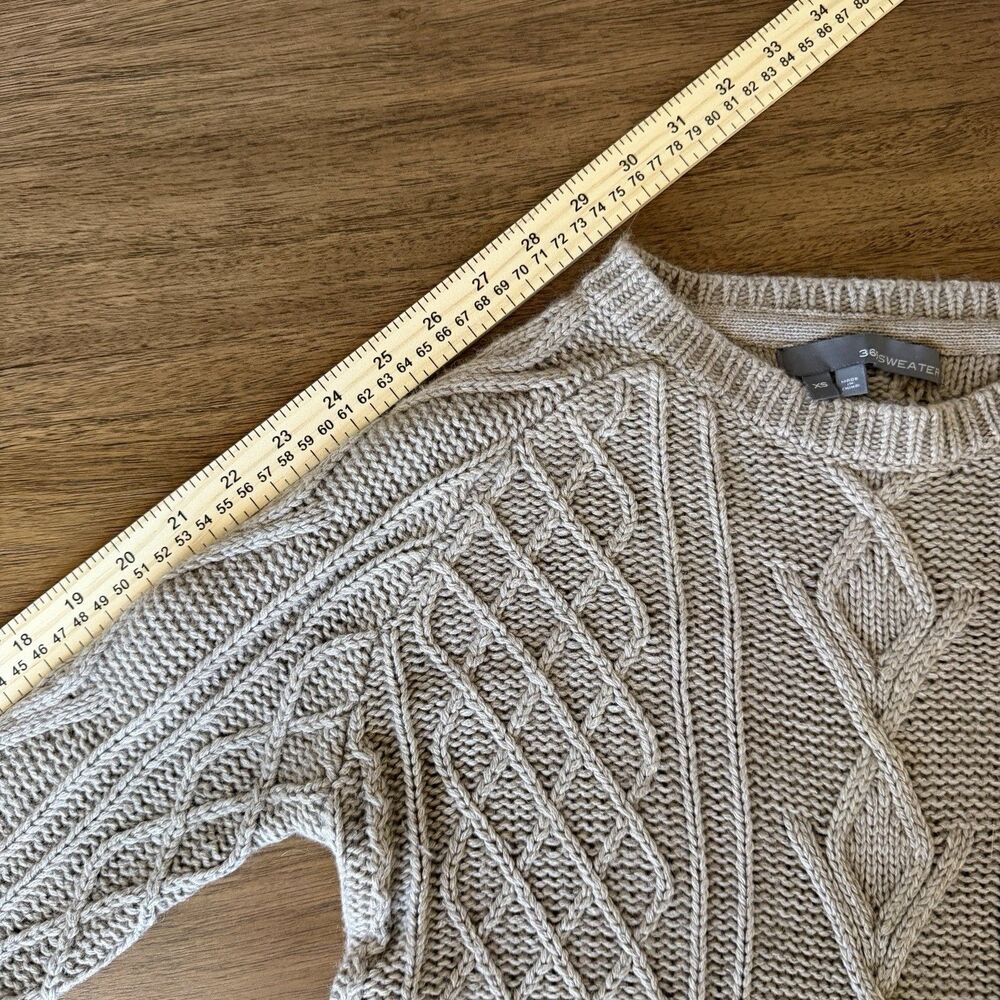 360 Sweater Women XS Cable Knit Sweater Cashmere Angora Lambswool Side Zip Beige - Picture 8 of 11